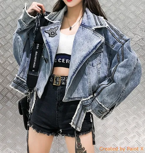 1300 Spring And Summer  Street Fashion Women Loose Light Blue Denim Jacket Ladies Jean Jacket