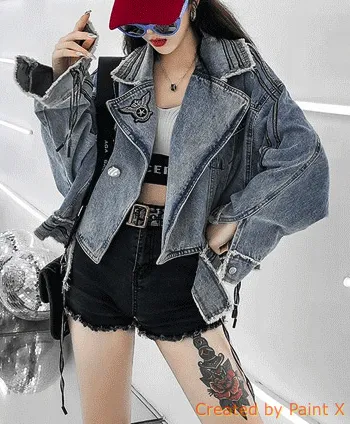 1300 Spring And Summer  Street Fashion Women Loose Light Blue Denim Jacket Ladies Jean Jacket