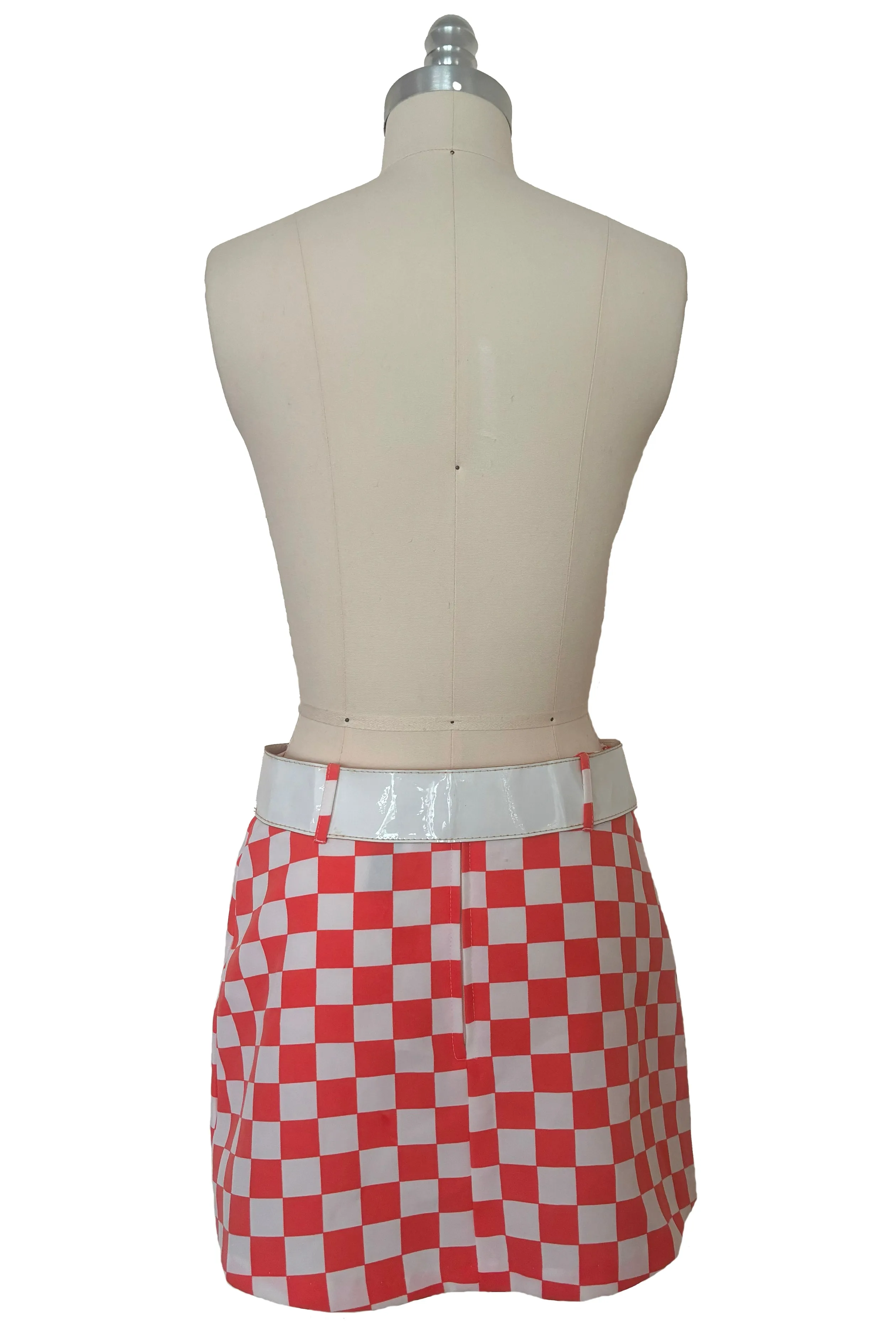 1990s Does 1960s Vintage Mod Orange and White Checkered Micro Mini Skirt w/ White Belt by Gozzi, Small to Medium