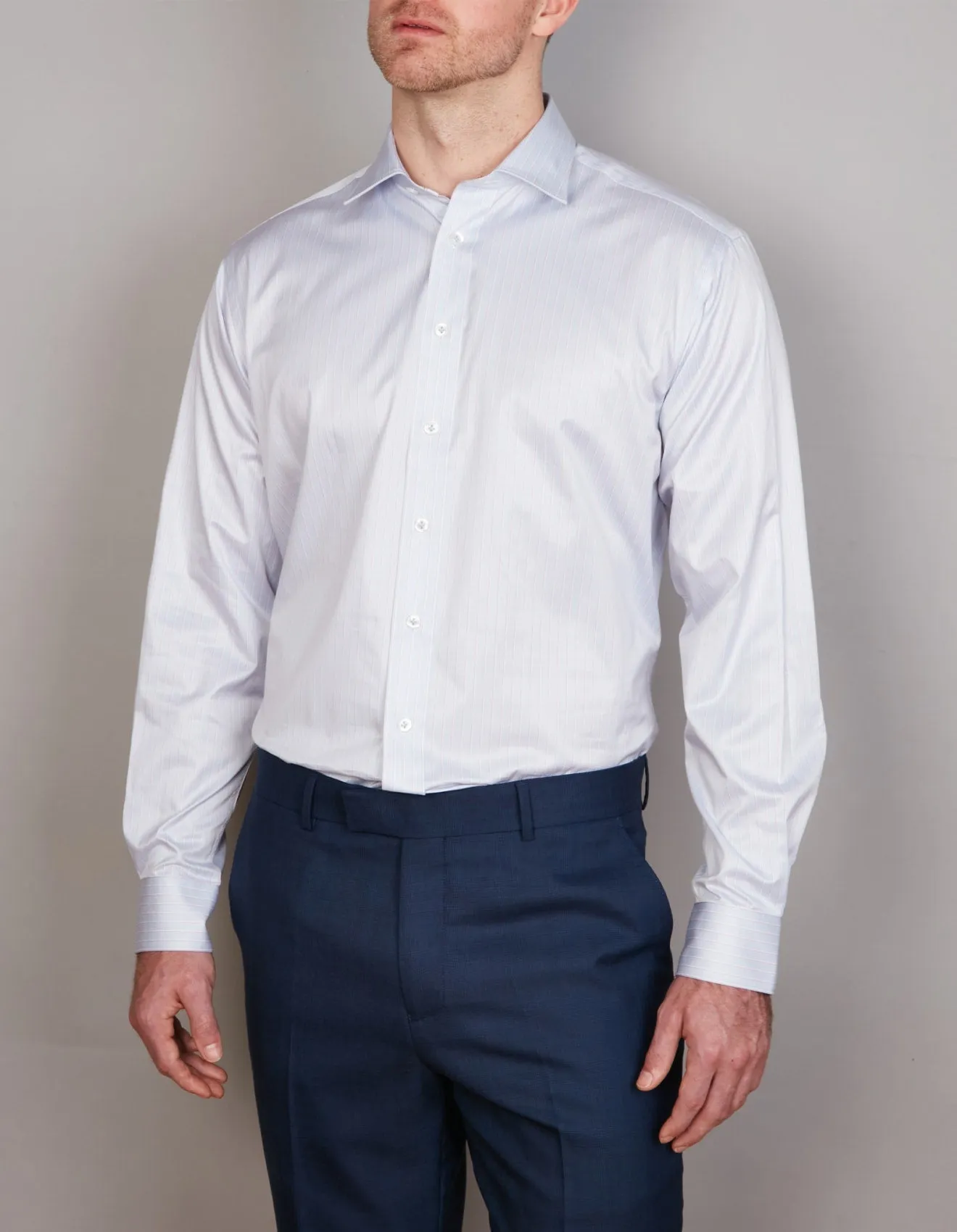 Abelard - Long Sleeve Business Shirt - Stripe - Sky Blue & Pale Pink