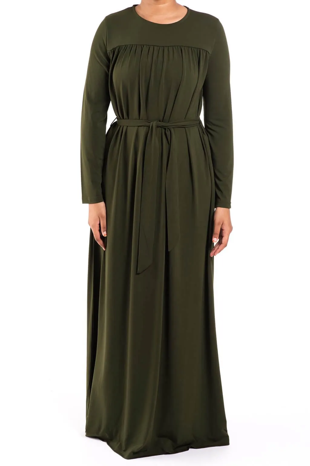 Army Green Modest Long Sleeve Dress