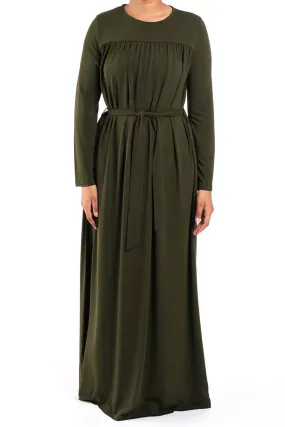Army Green Modest Long Sleeve Dress