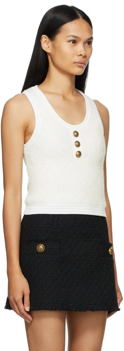 Balmain White Knit Fluffy Diamond Top