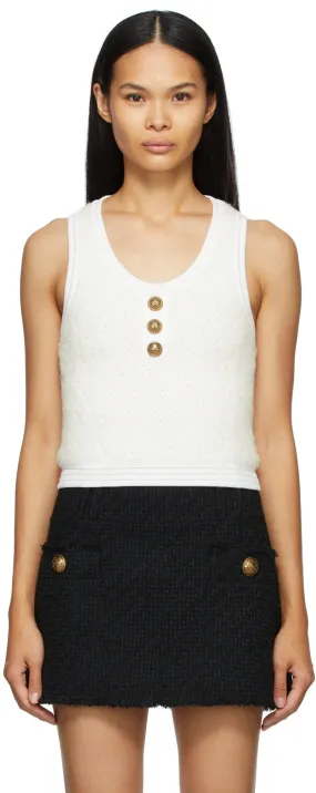 Balmain White Knit Fluffy Diamond Top