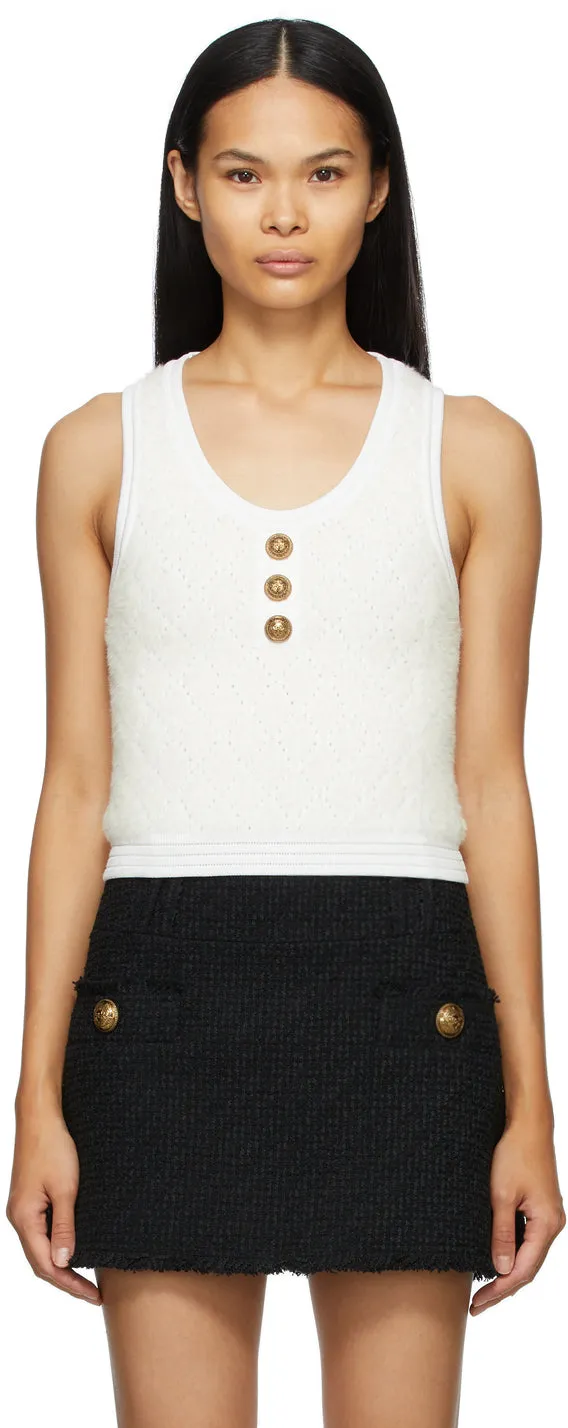 Balmain White Knit Fluffy Diamond Top