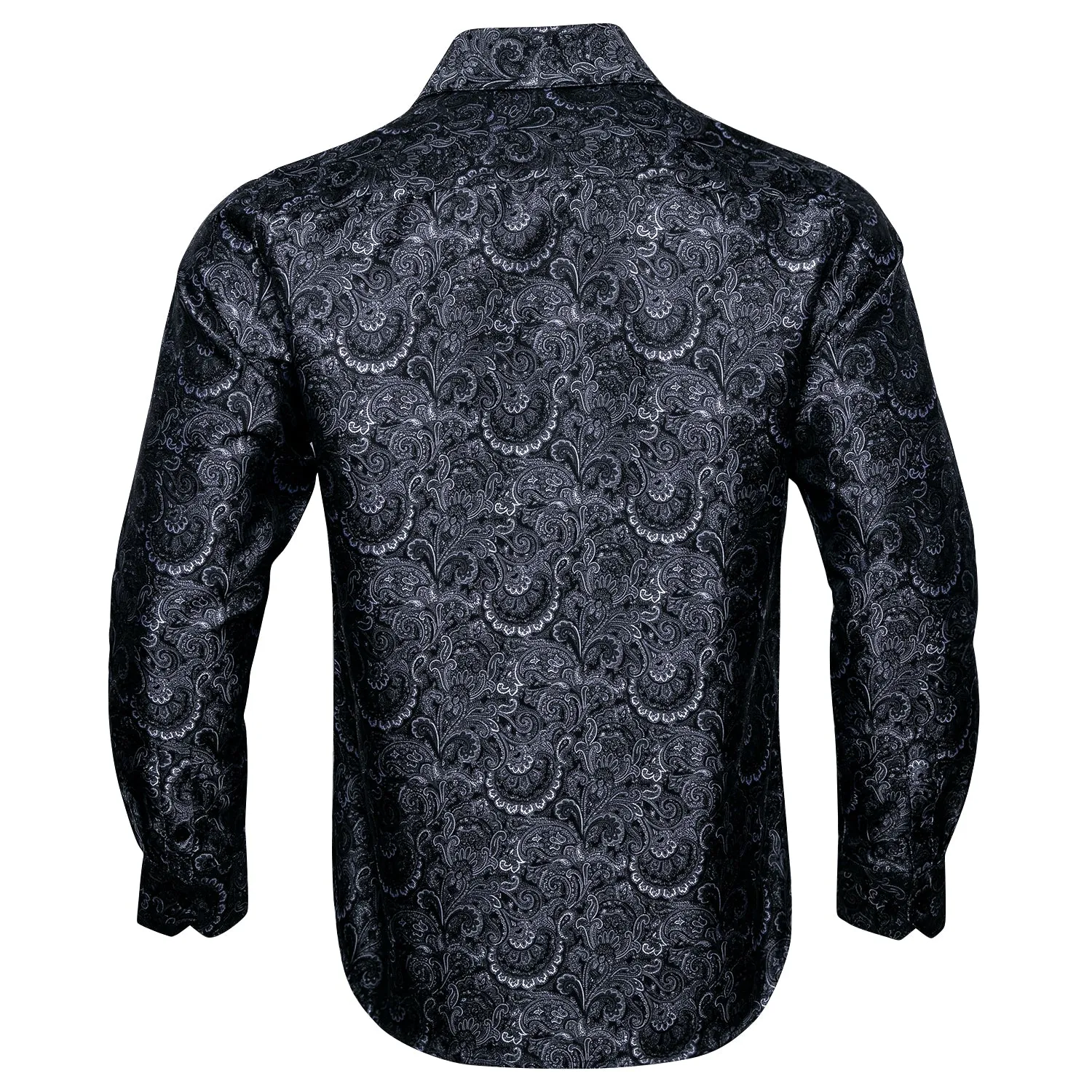 Barry Wang Black White Jacquard Paisley Tribal Daily Slim-fit Shirt