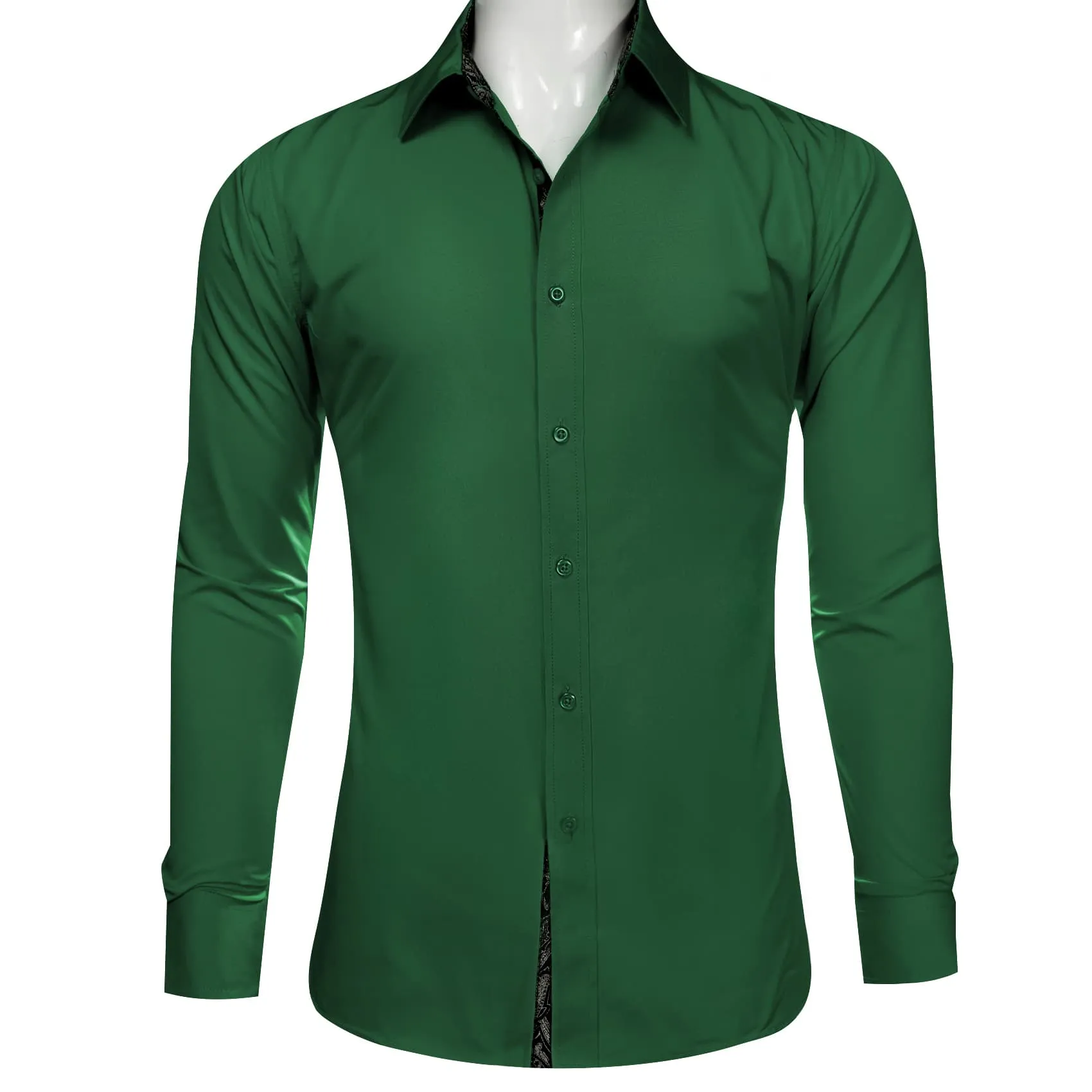 Barry Wang Dark Green Shirts Long Sleeve Grey Cuff Patchwork Shirt Top