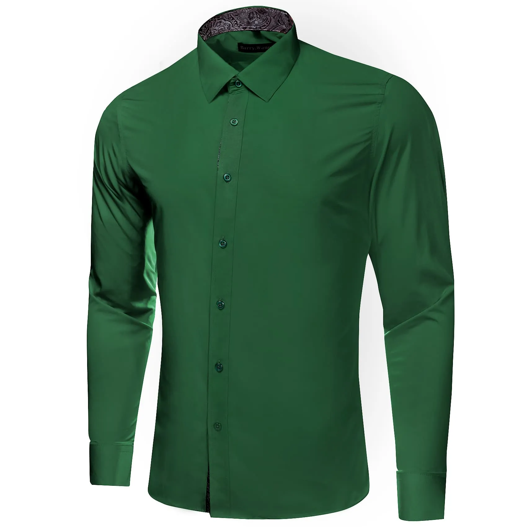 Barry Wang Dark Green Shirts Long Sleeve Grey Cuff Patchwork Shirt Top