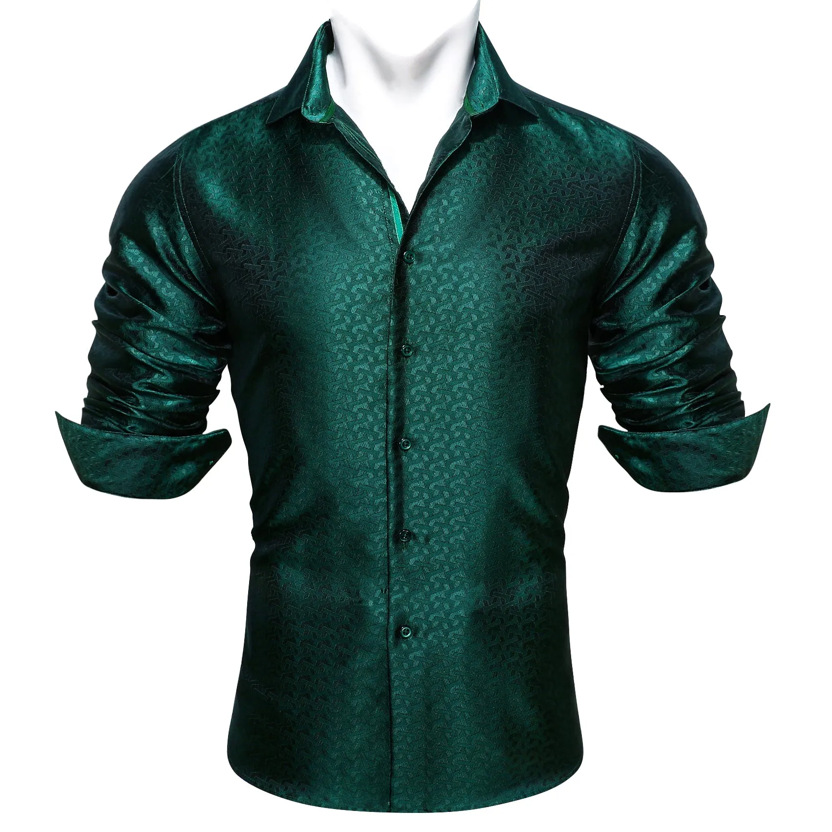 Barry.wang Green Solid Silk Men's Shirt