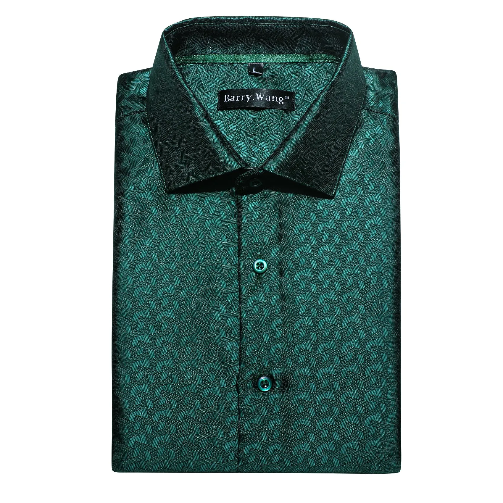 Barry.wang Green Solid Silk Men's Shirt