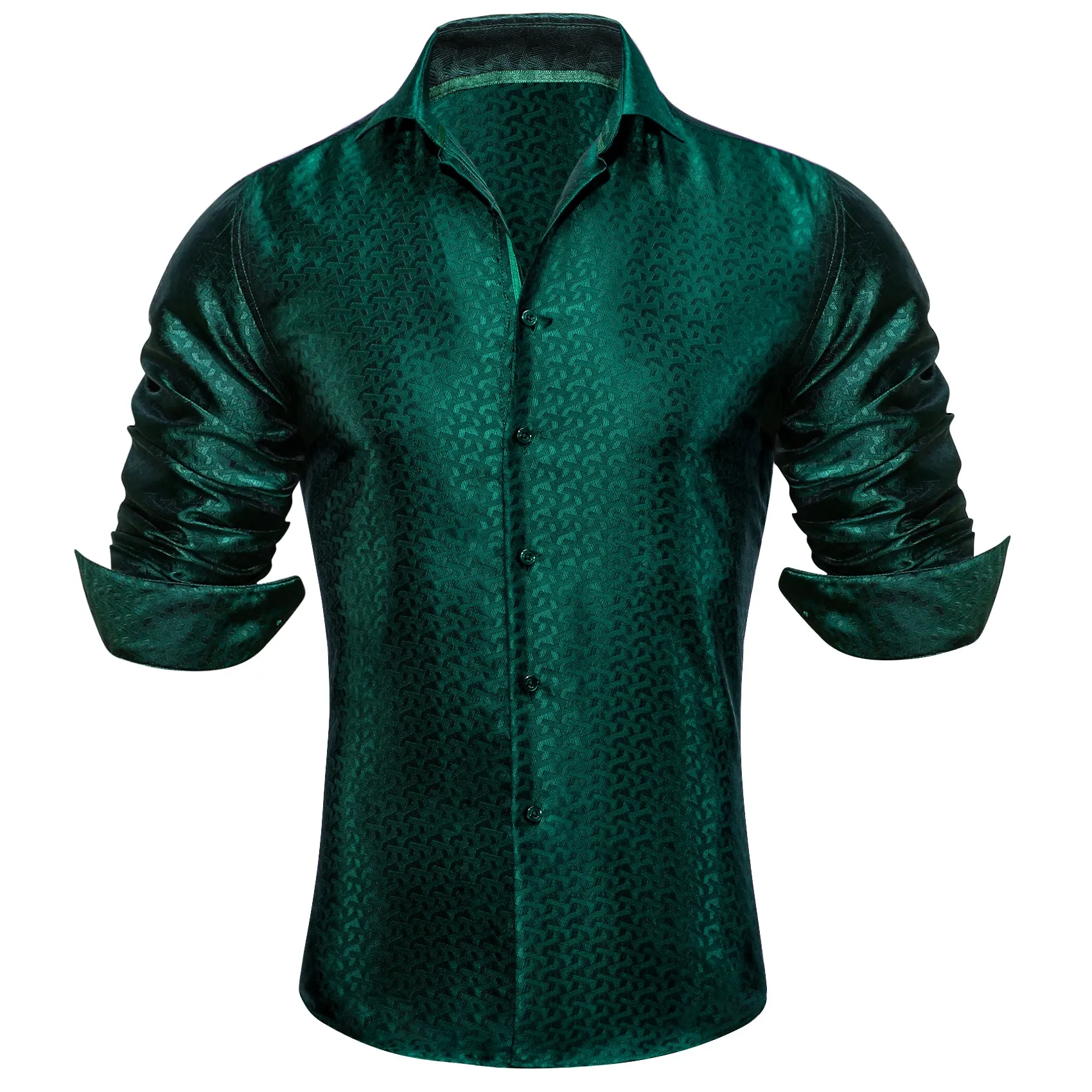 Barry.wang Green Solid Silk Men's Shirt