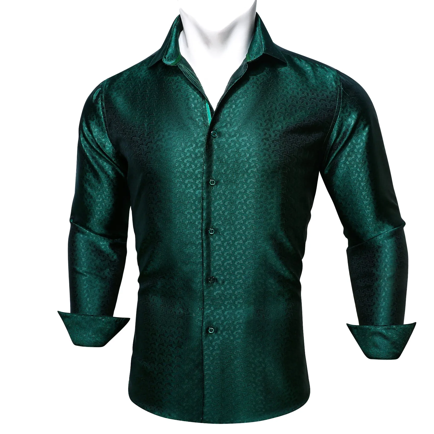 Barry.wang Green Solid Silk Men's Shirt