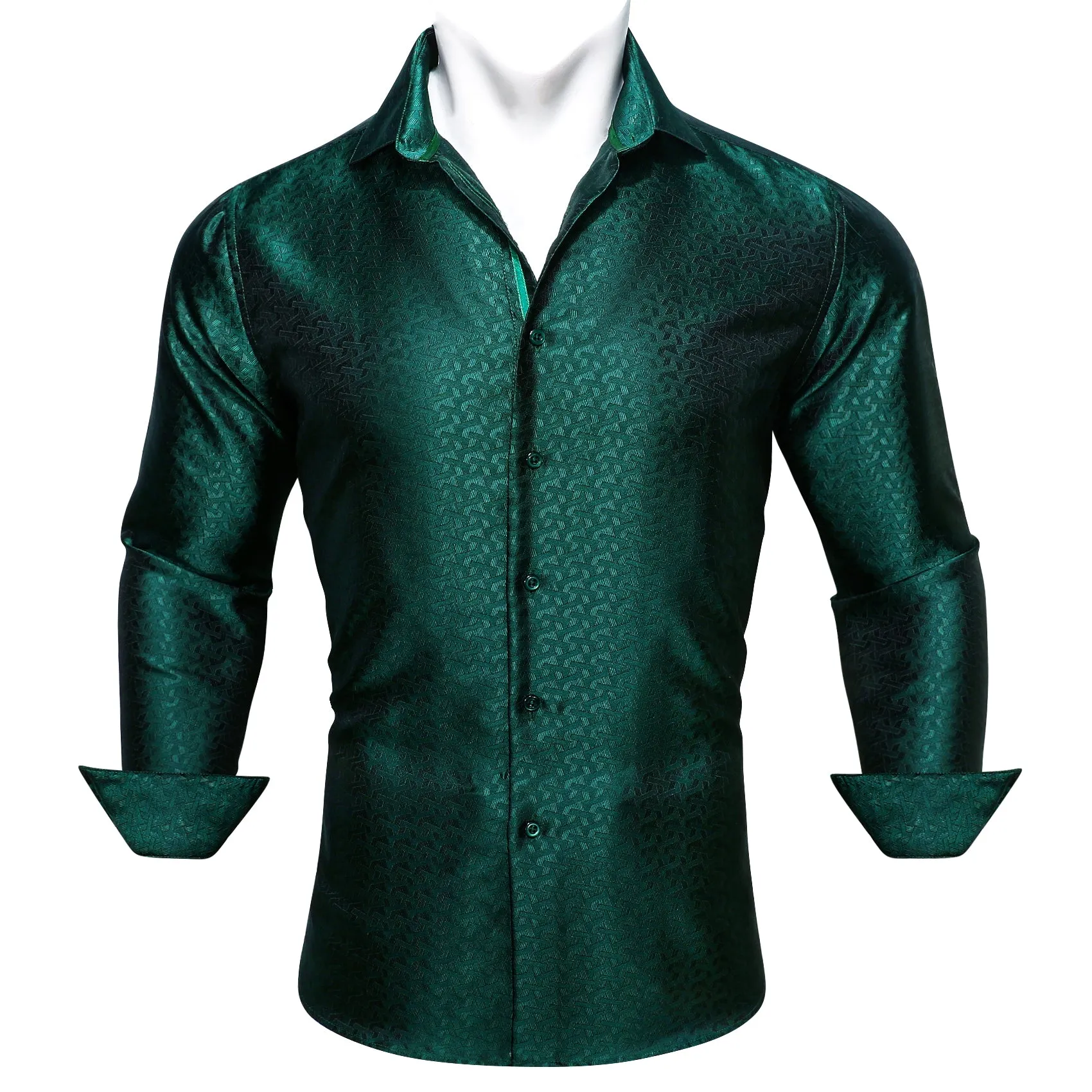 Barry.wang Green Solid Silk Men's Shirt