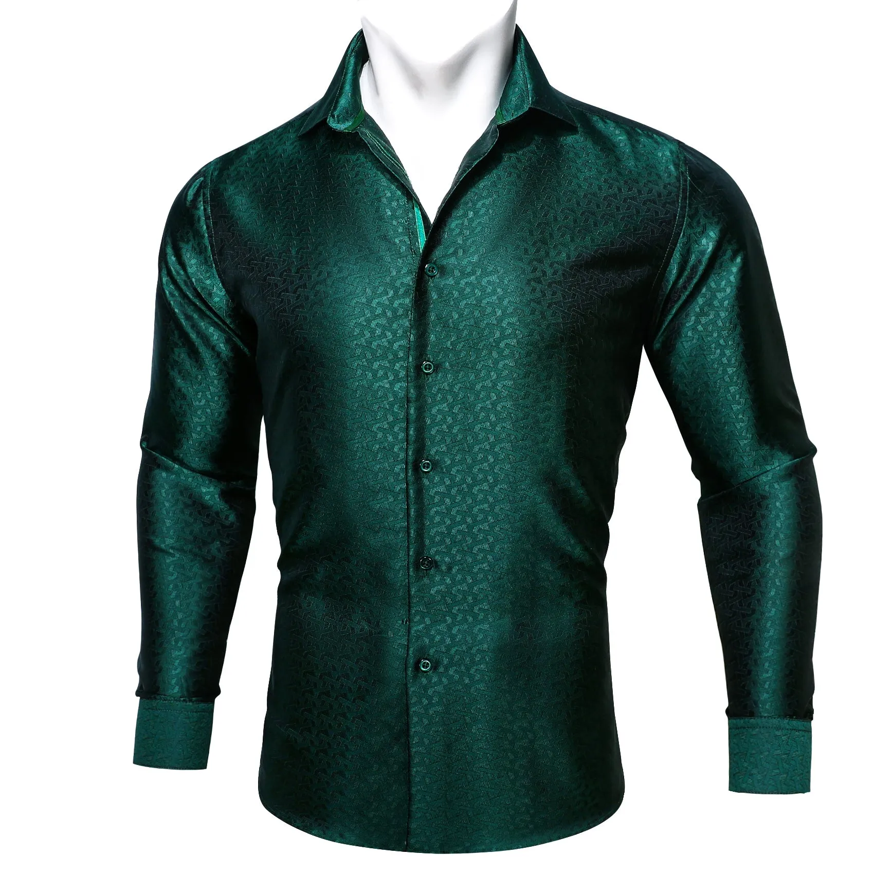 Barry.wang Green Solid Silk Men's Shirt