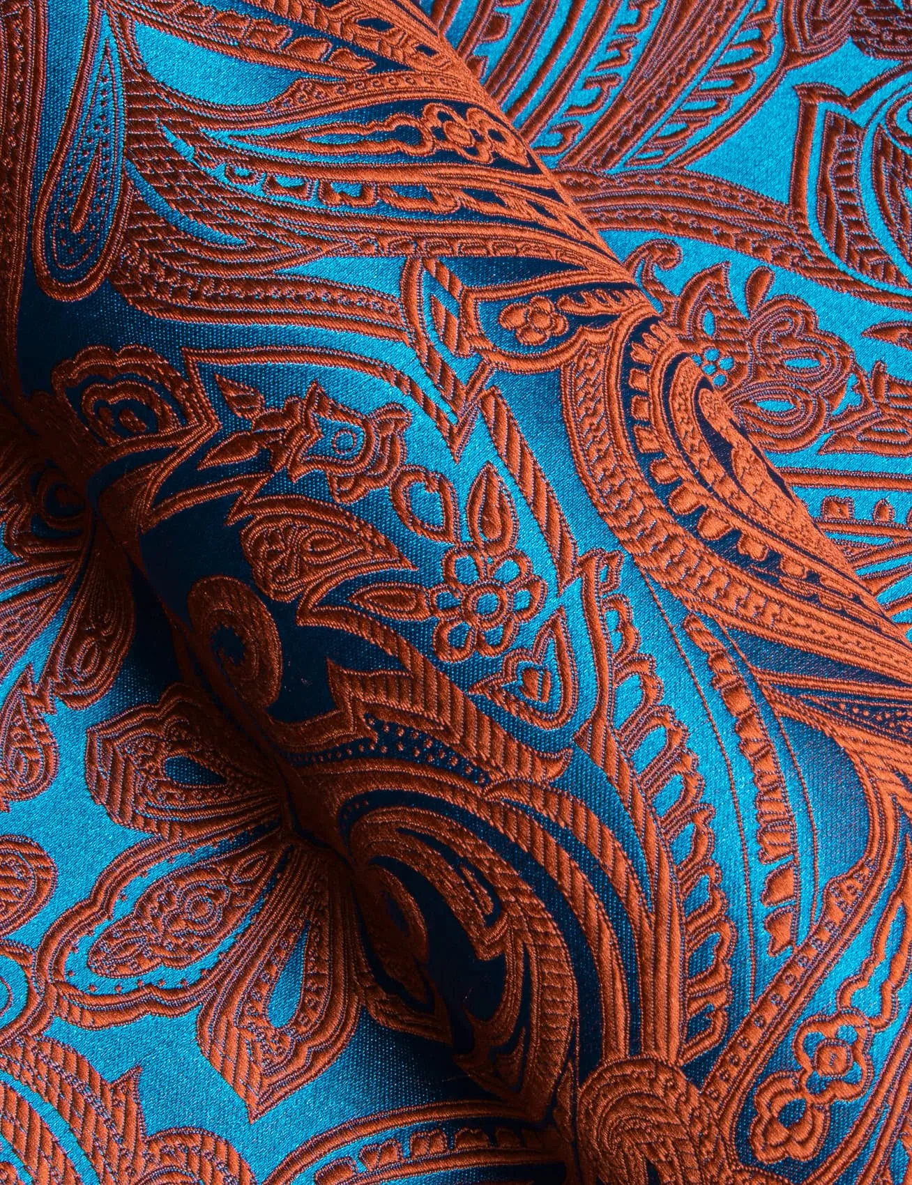 Barry.Wang Orange Blue Green Paisley Shirt Men Long Sleeve Dress Shirt