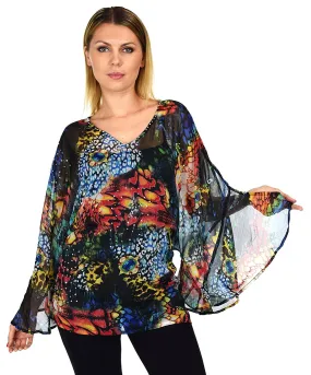 Beaded Butterfly Sleeve Tunic Blouse Top / Cover Up | Reg & Plus Sizes