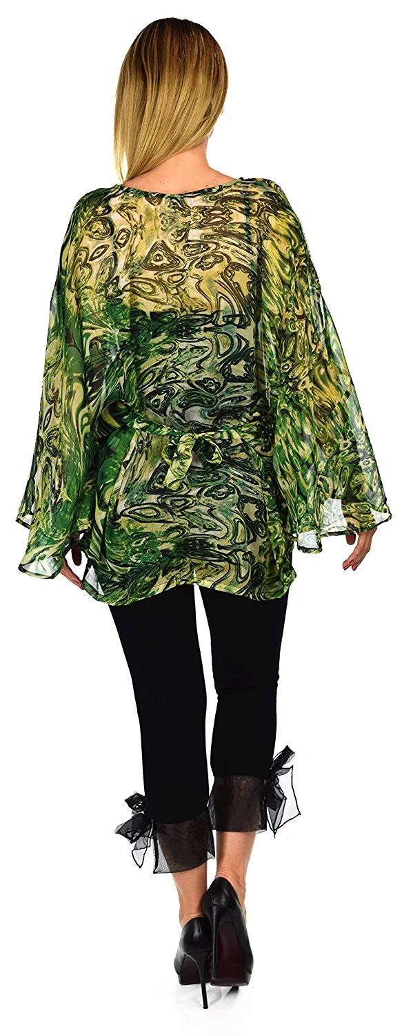 Beaded Butterfly Sleeve Tunic Blouse Top / Cover Up | Reg & Plus Sizes
