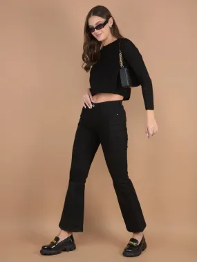 Black Embroidered Crop Length Acrylic Sweater