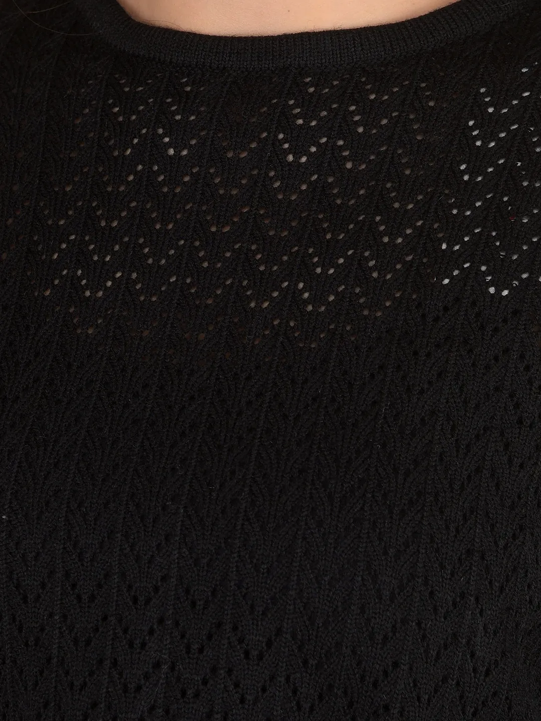 Black Embroidered Crop Length Acrylic Sweater