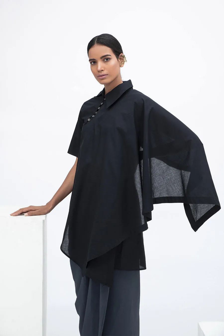 Black Noire Asymmetric Tunic Top