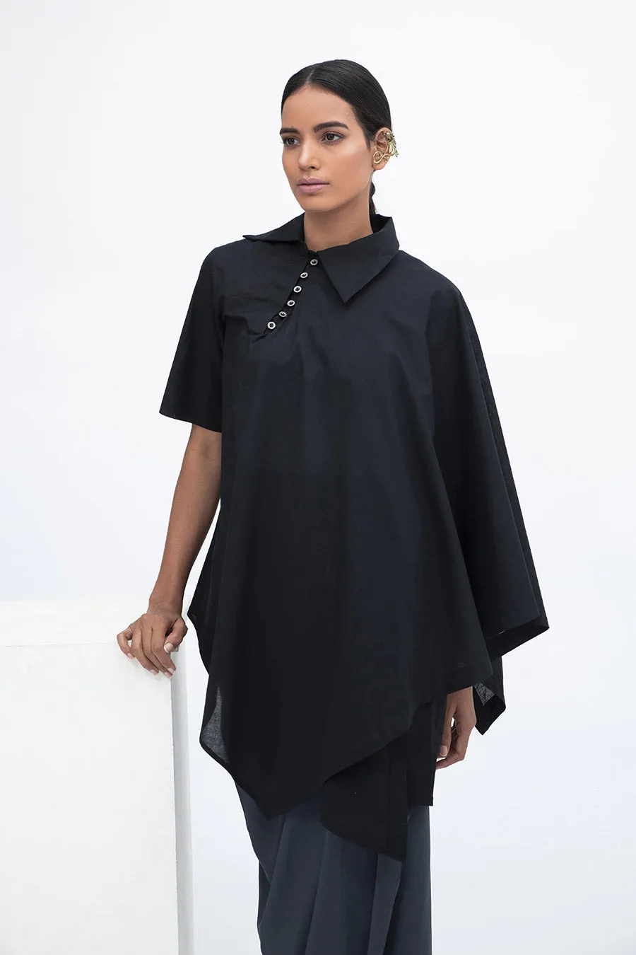 Black Noire Asymmetric Tunic Top
