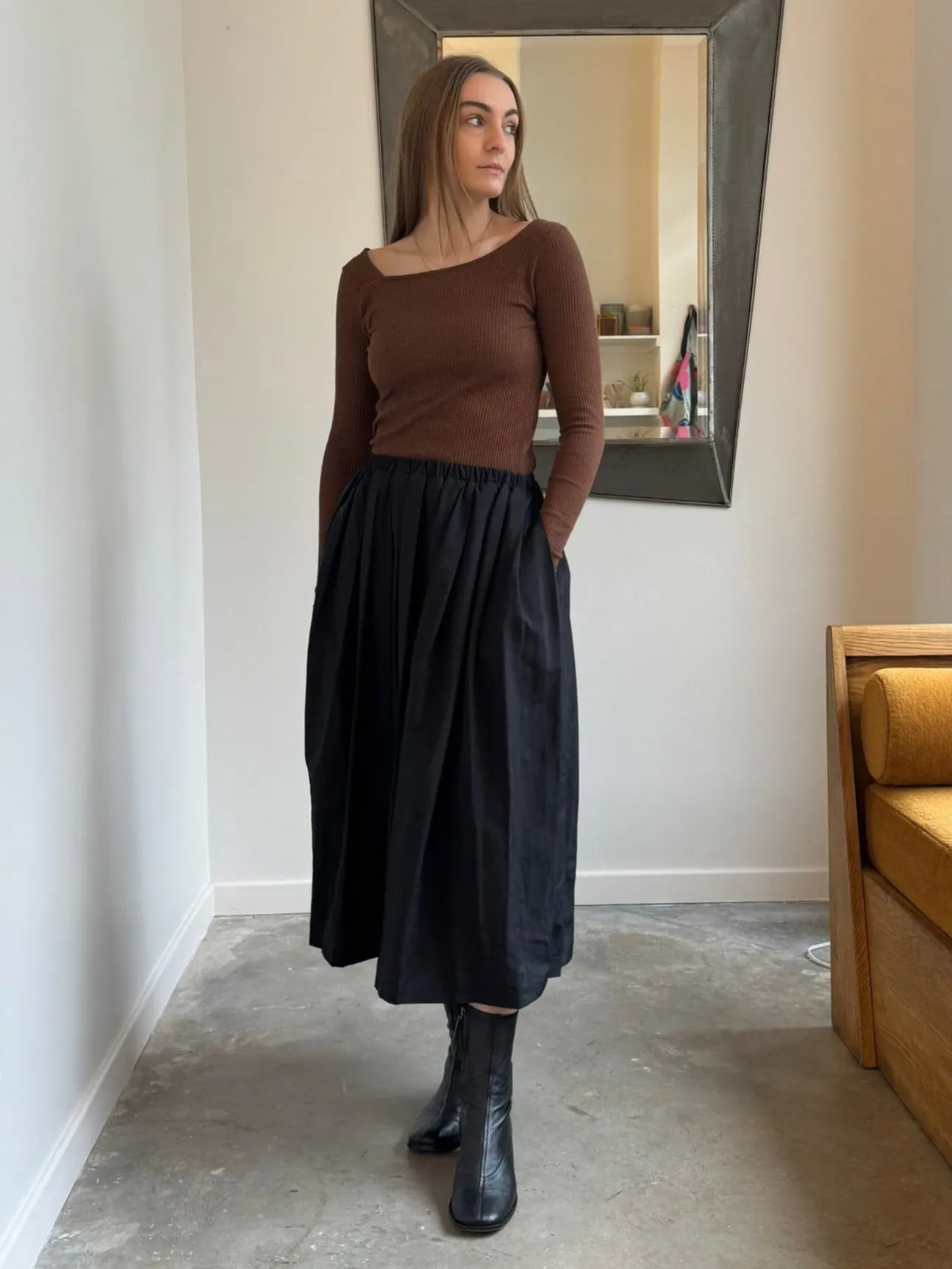 Black Nylon Pleated Full Skirt