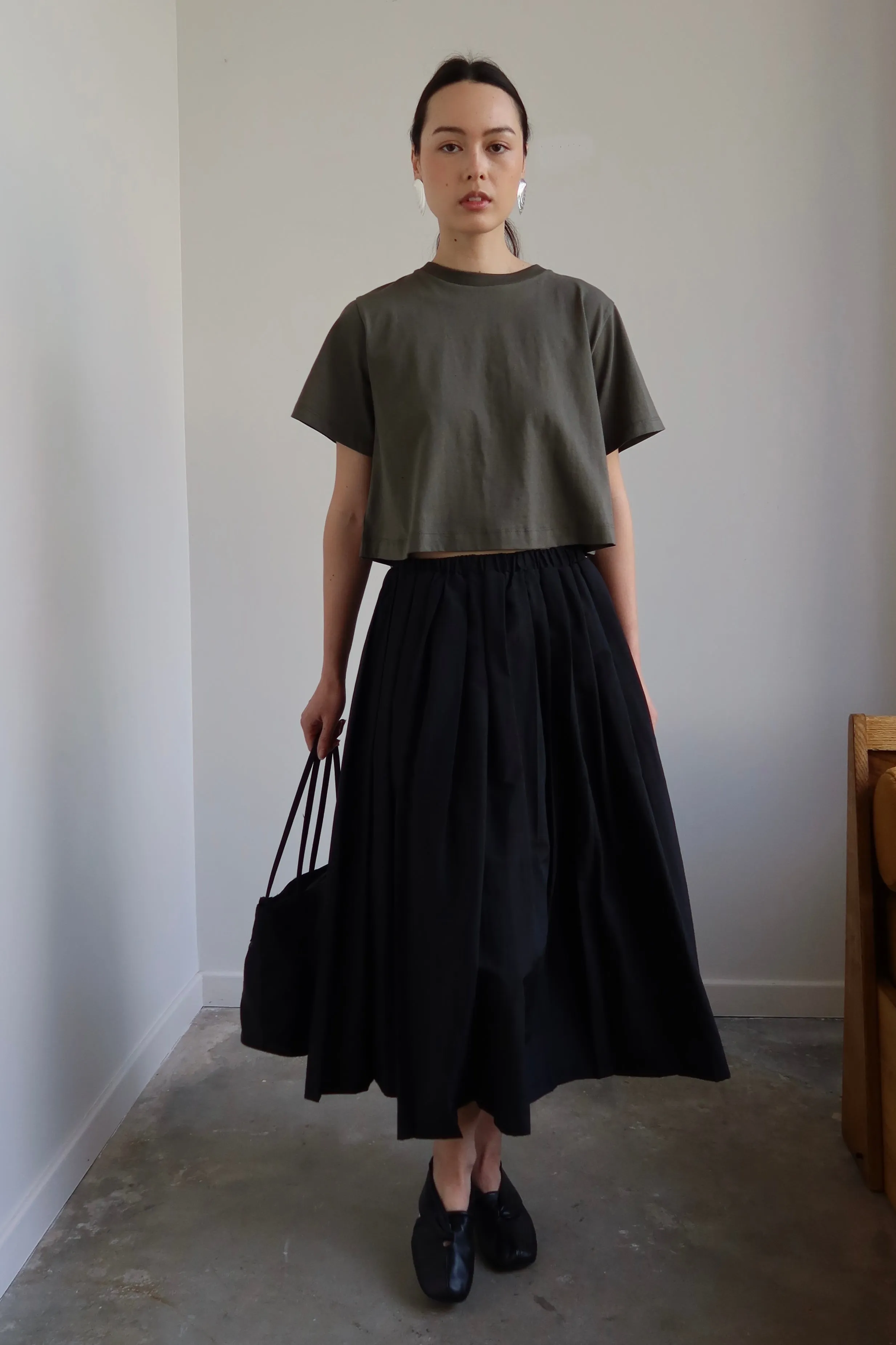 Black Nylon Pleated Full Skirt