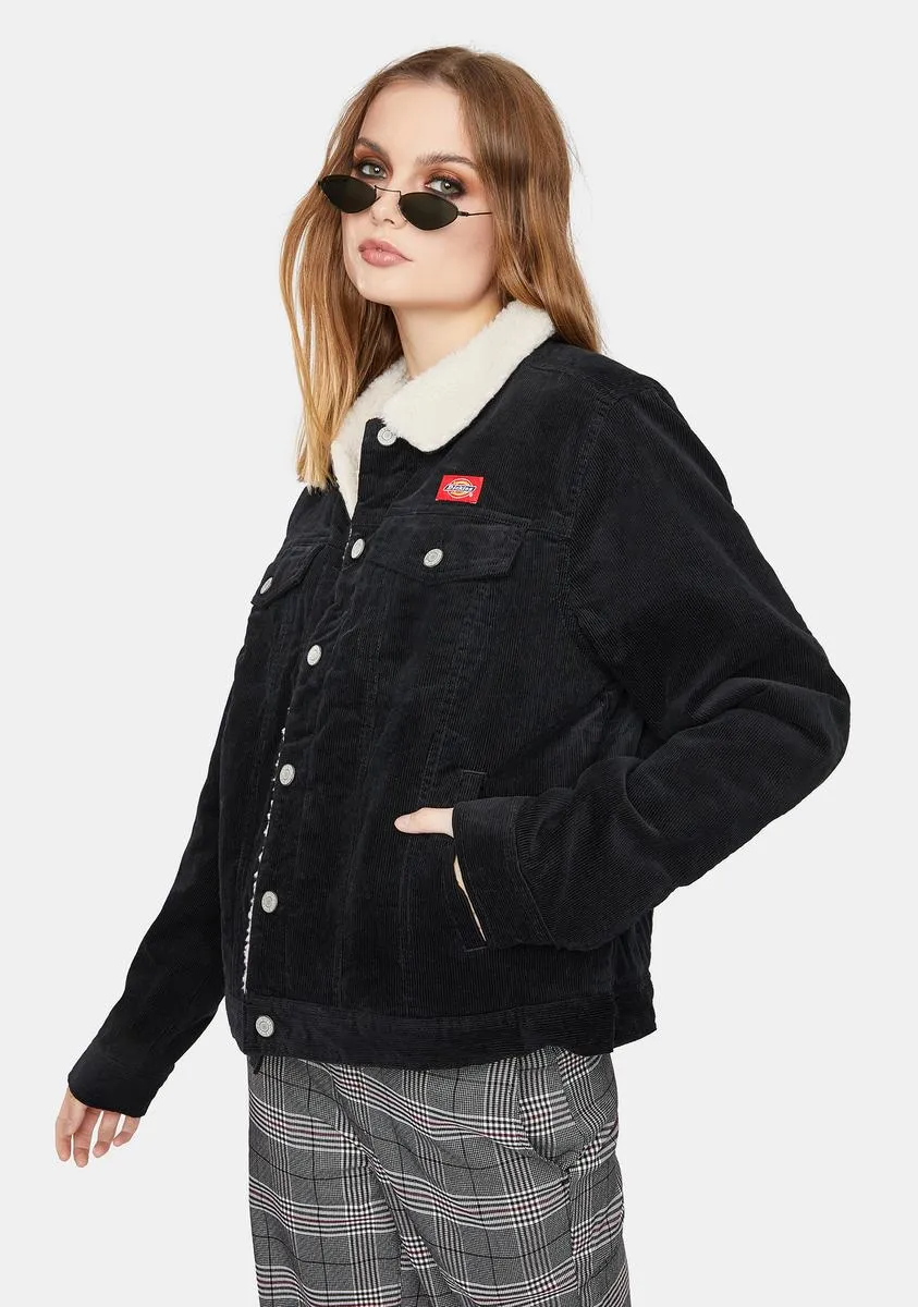 Black Sherpa Lined Corduroy Jacket