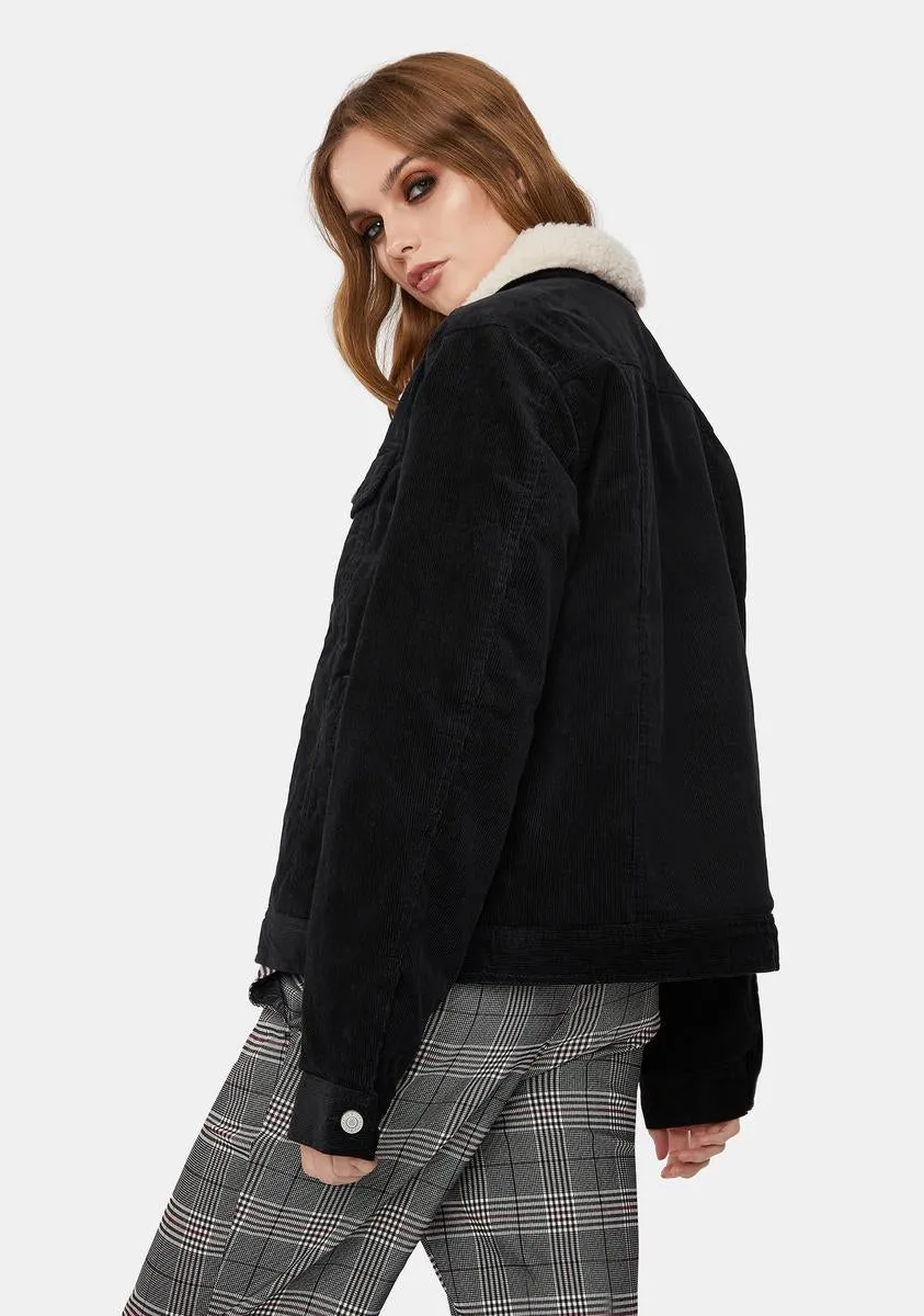 Black Sherpa Lined Corduroy Jacket