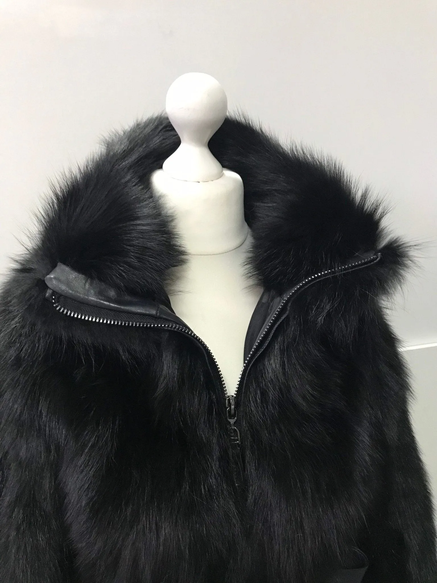 Black Women jacket сoat  fox fur and leather