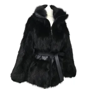 Black Women jacket сoat  fox fur and leather
