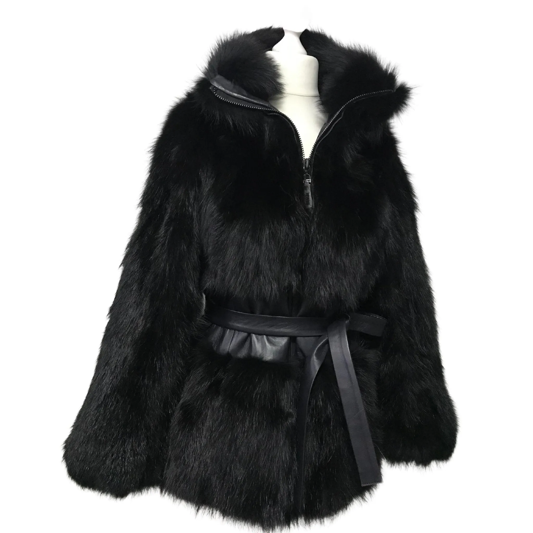 Black Women jacket сoat  fox fur and leather