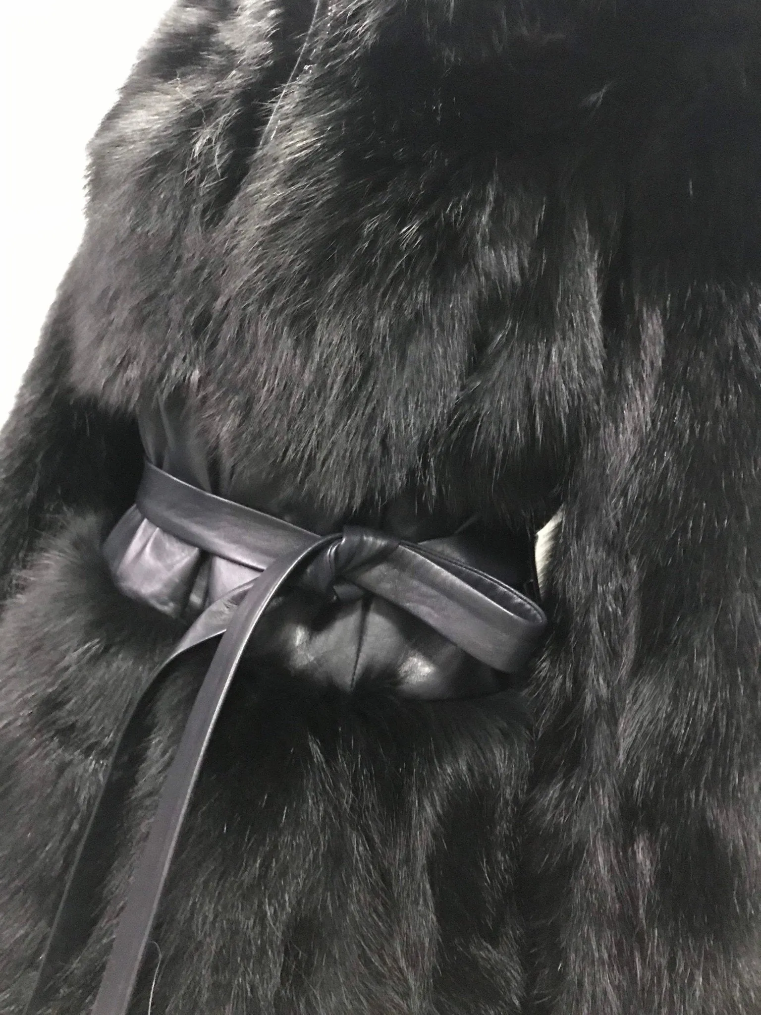 Black Women jacket сoat  fox fur and leather