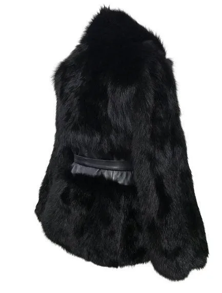 Black Women jacket сoat  fox fur and leather