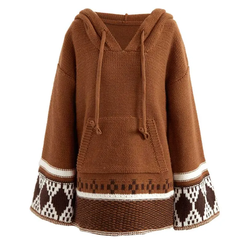 BOHO INSPIRED Hooded Sweaters Women long sleeve Pullovers Autumn Winter Knitted Thick Warm hippie chic jumpers Female clothing