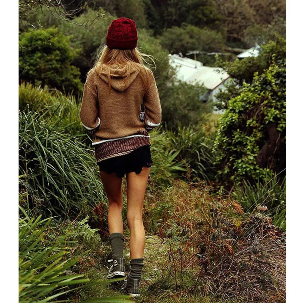 BOHO INSPIRED Hooded Sweaters Women long sleeve Pullovers Autumn Winter Knitted Thick Warm hippie chic jumpers Female clothing