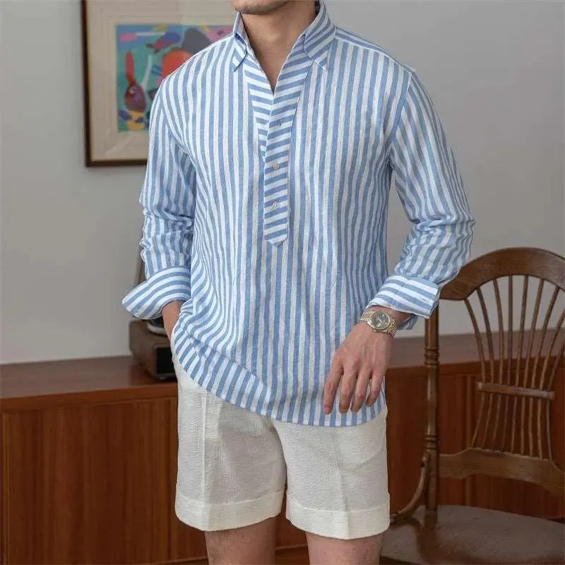 Breathable Seersucker Striped Long Sleeved Shirt