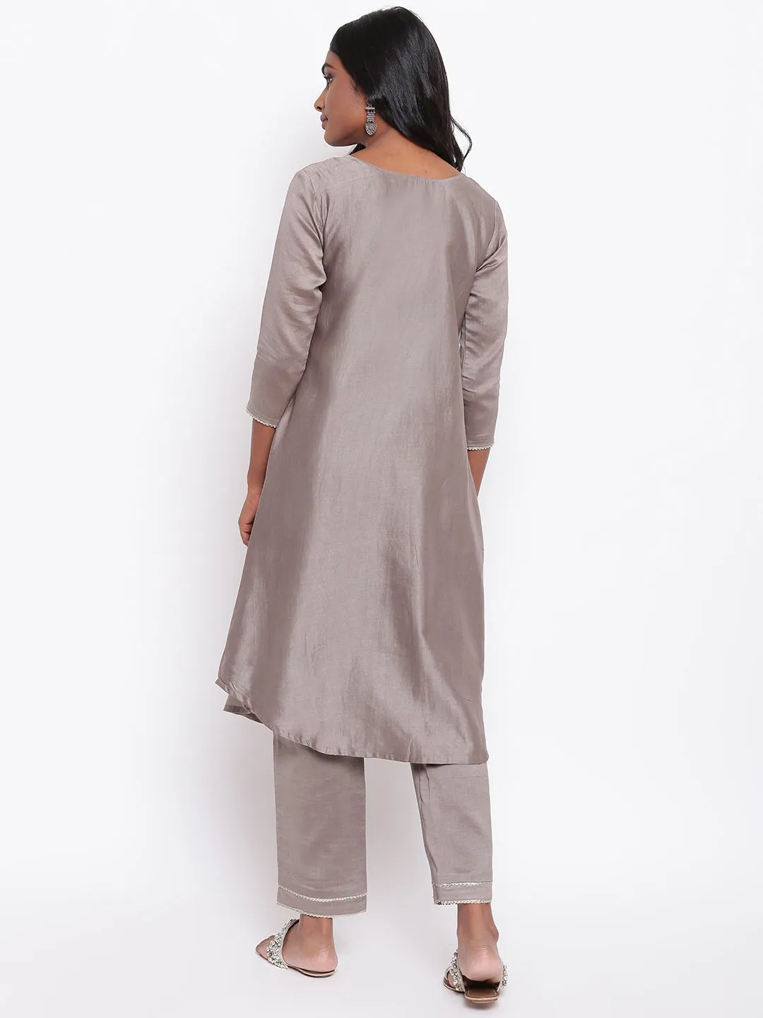 Brown Gota Pleats Kurta Set