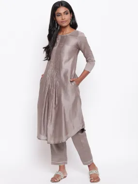 Brown Gota Pleats Kurta Set