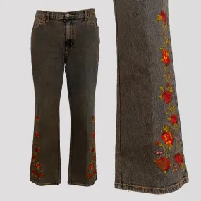 Brown Rose Embroidered Jeans - Large