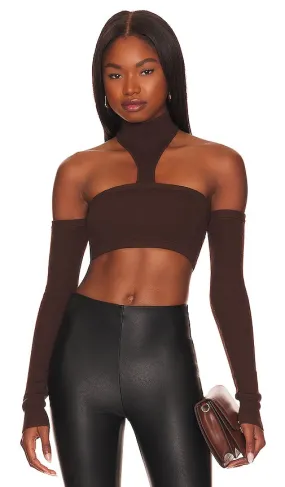 Camila Coelho Genesis Crop Sweater in Chocolate