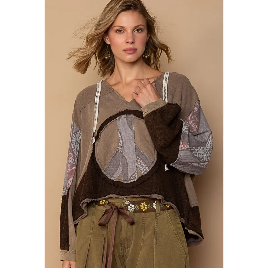 Carla Hooded Woven Peace Emblem Top