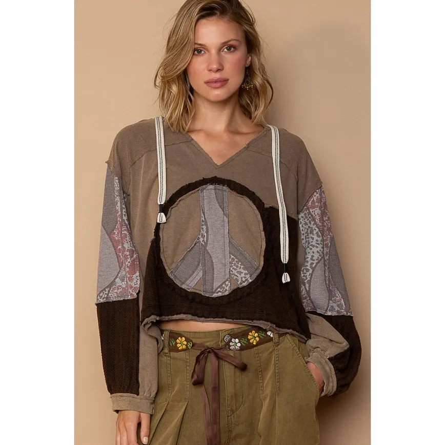 Carla Hooded Woven Peace Emblem Top