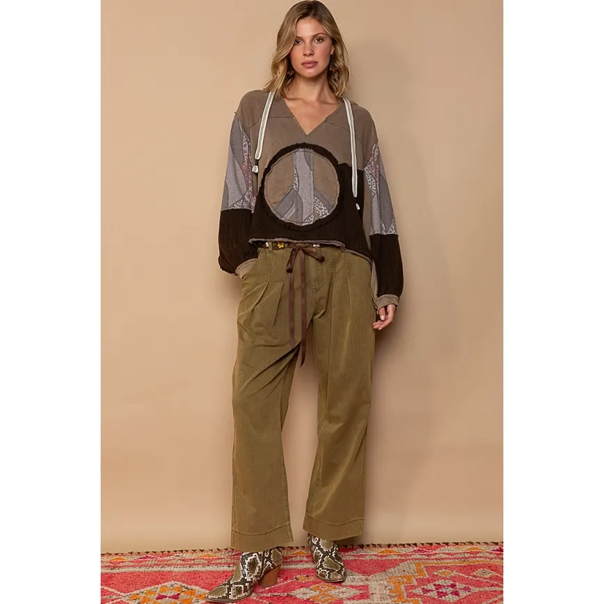Carla Hooded Woven Peace Emblem Top
