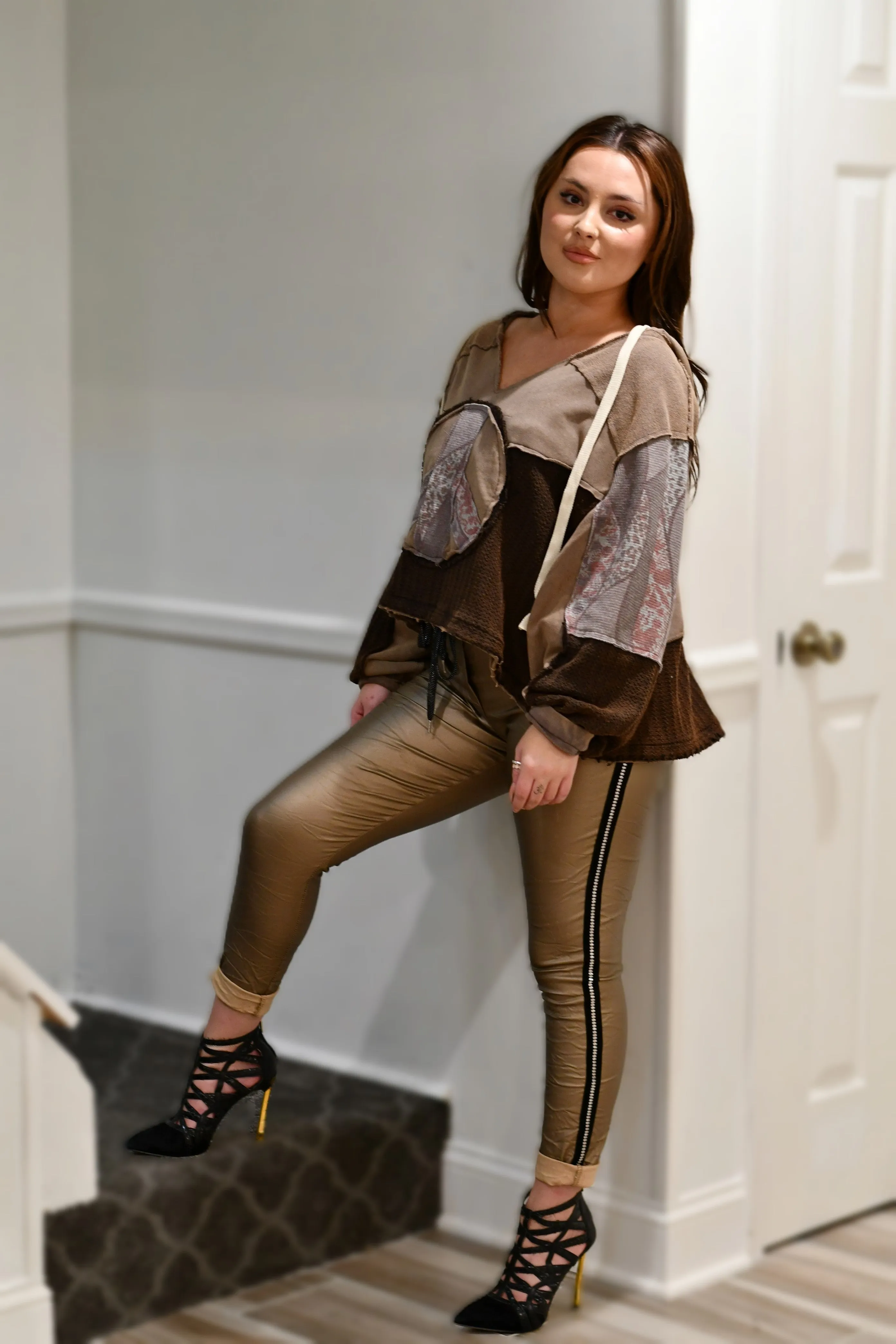 Carla Hooded Woven Peace Emblem Top