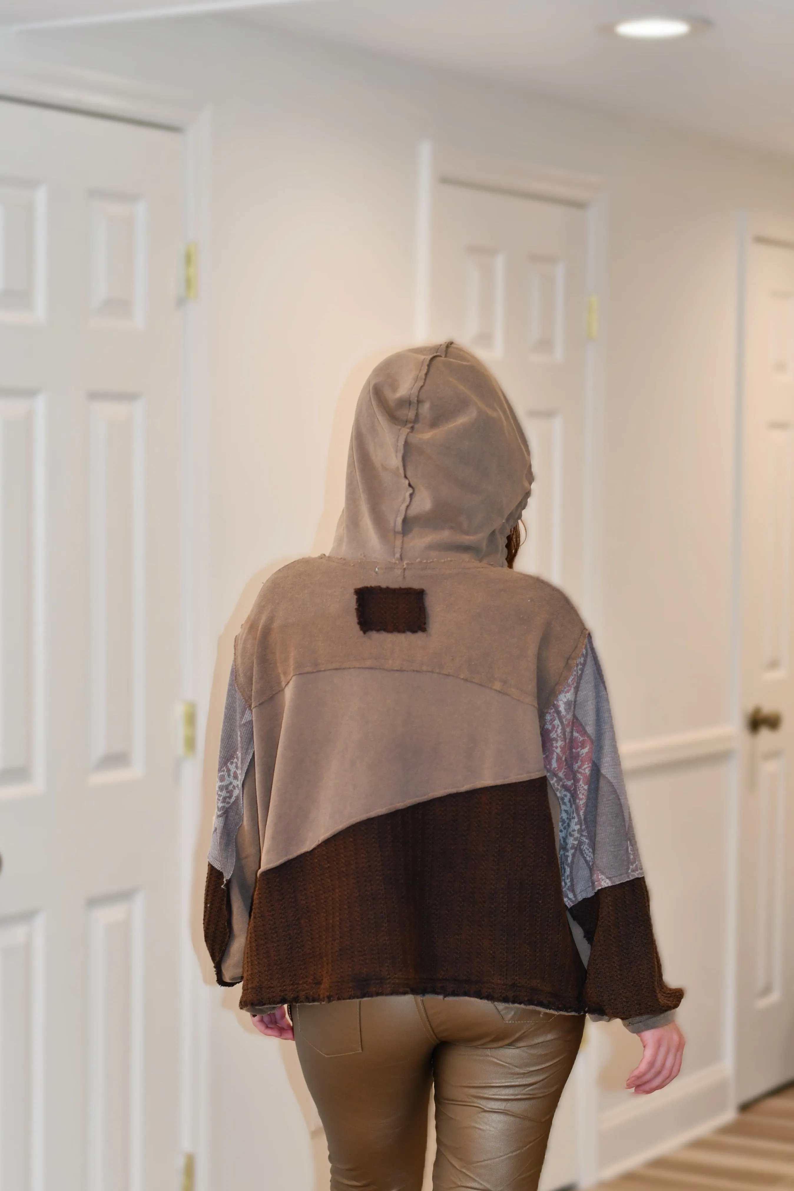 Carla Hooded Woven Peace Emblem Top