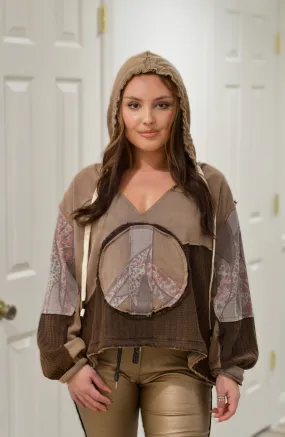 Carla Hooded Woven Peace Emblem Top