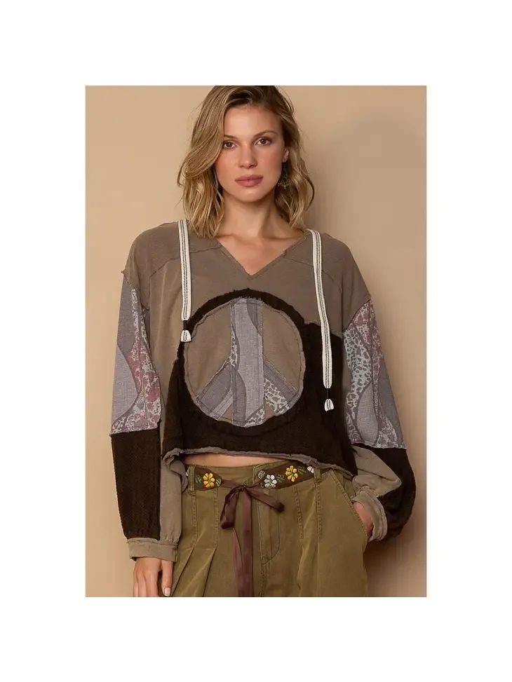 Carla Hooded Woven Peace Emblem Top