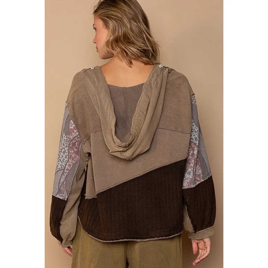 Carla Hooded Woven Peace Emblem Top