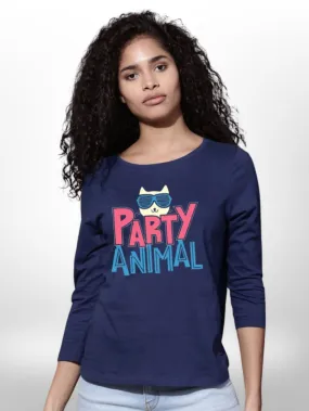 Cat Party Mood Printed Ladies T-shirt 4 Quarter Sleeve
